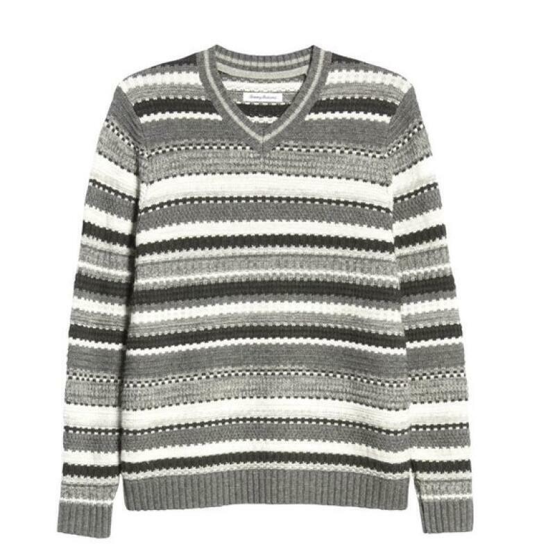 Tommy Bahama Mens S Wave Shoal Stripe V-Neck Sweater Cashmere Charcoal Gray Wool