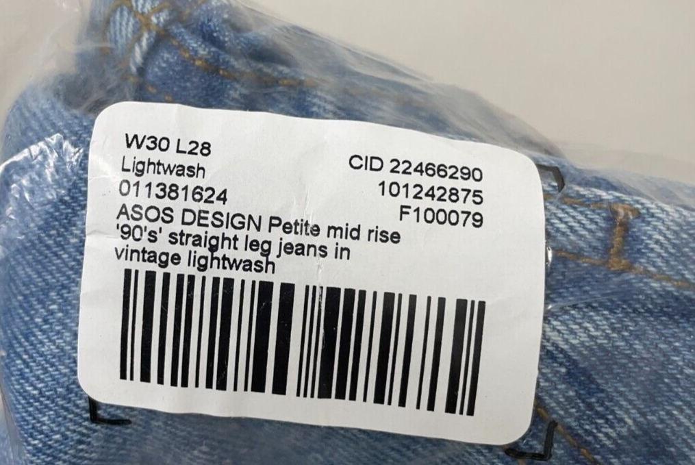 Asos Womens 30 Petite 90s Mid Rise Straight Leg Jeans Vintage Lightwash Blue