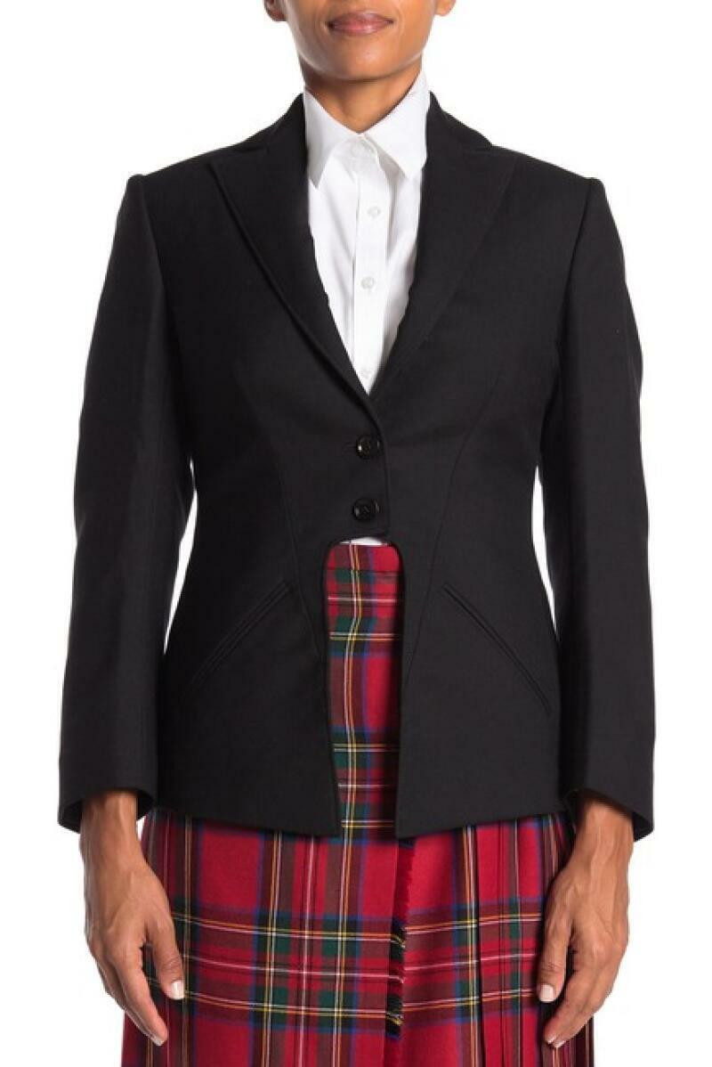 Burberry Womens 4 Black Peak Lapel Wool Blend Blazer Jacket Military Officer