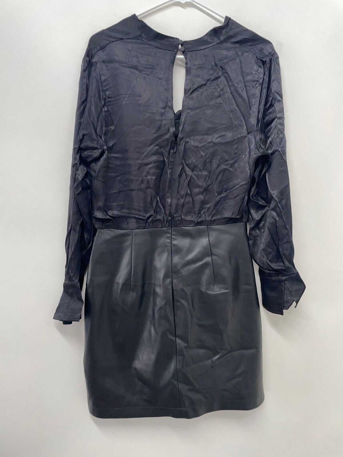 Maeve anthropologie Womens Plunge Faux Leather Mini Dress Cowl Neck Black