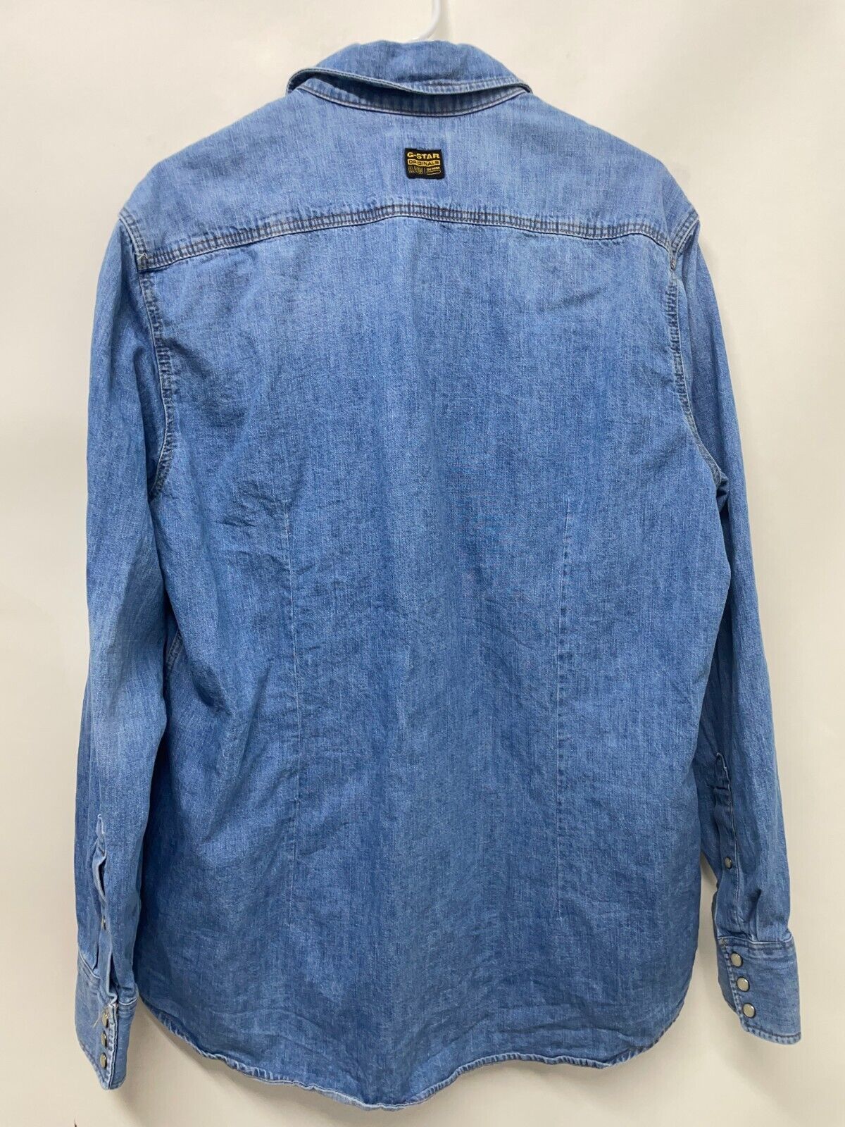 G-Star Unisex XL 3301 Slim Shirt Long Sleeve Medium Aged Blue Western Snap Denim