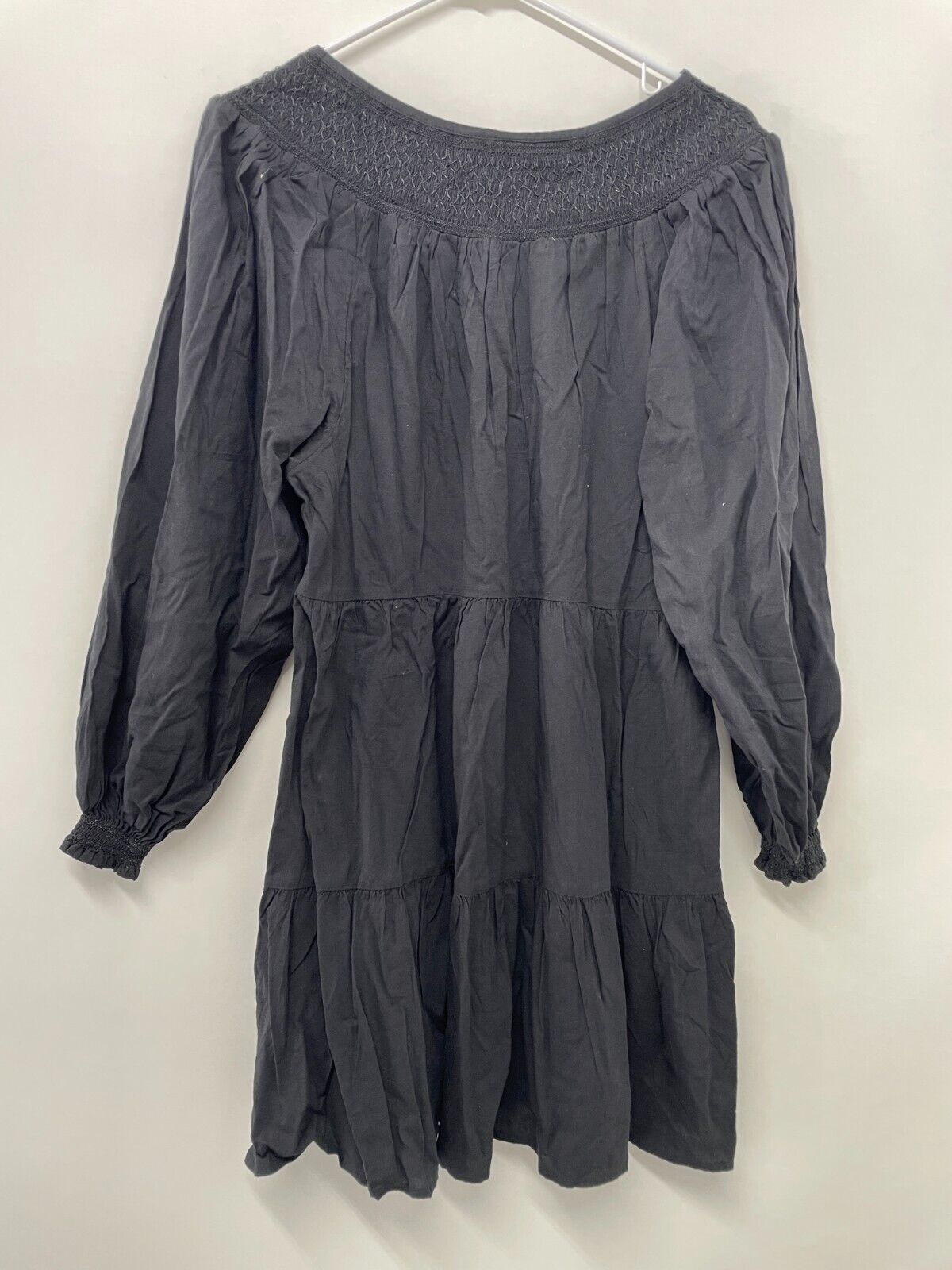 Old Navy Women's S Long-Sleeve Tiered Smocked Embroidered Mini Swing Dress Black