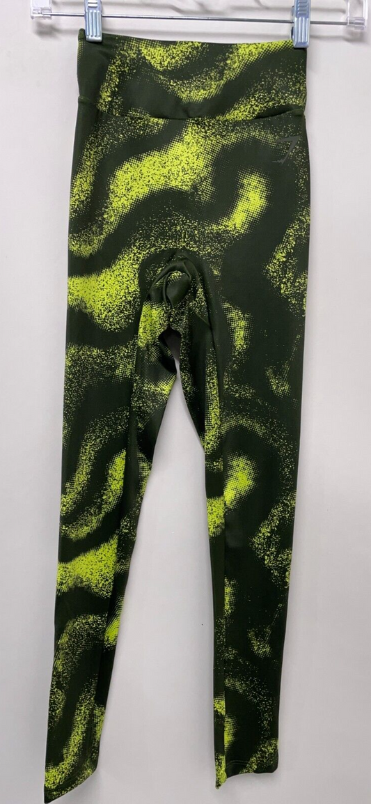 Gymshark Womens XS Power Regular Leggings High-Waisted Moss Olive Print B4A6Q