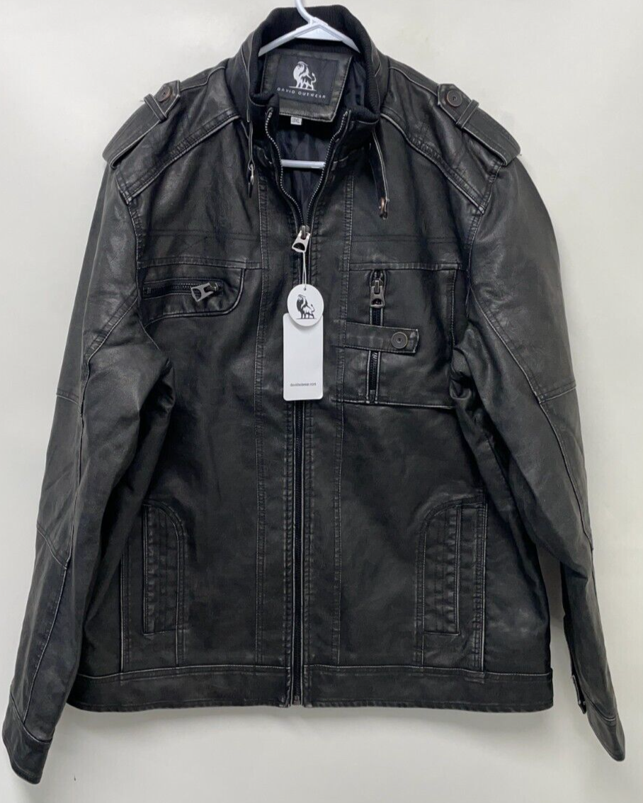 David Outerwear Mens 3XL Bonanza Faux Leather Jacket Black Full Zip Waterproof