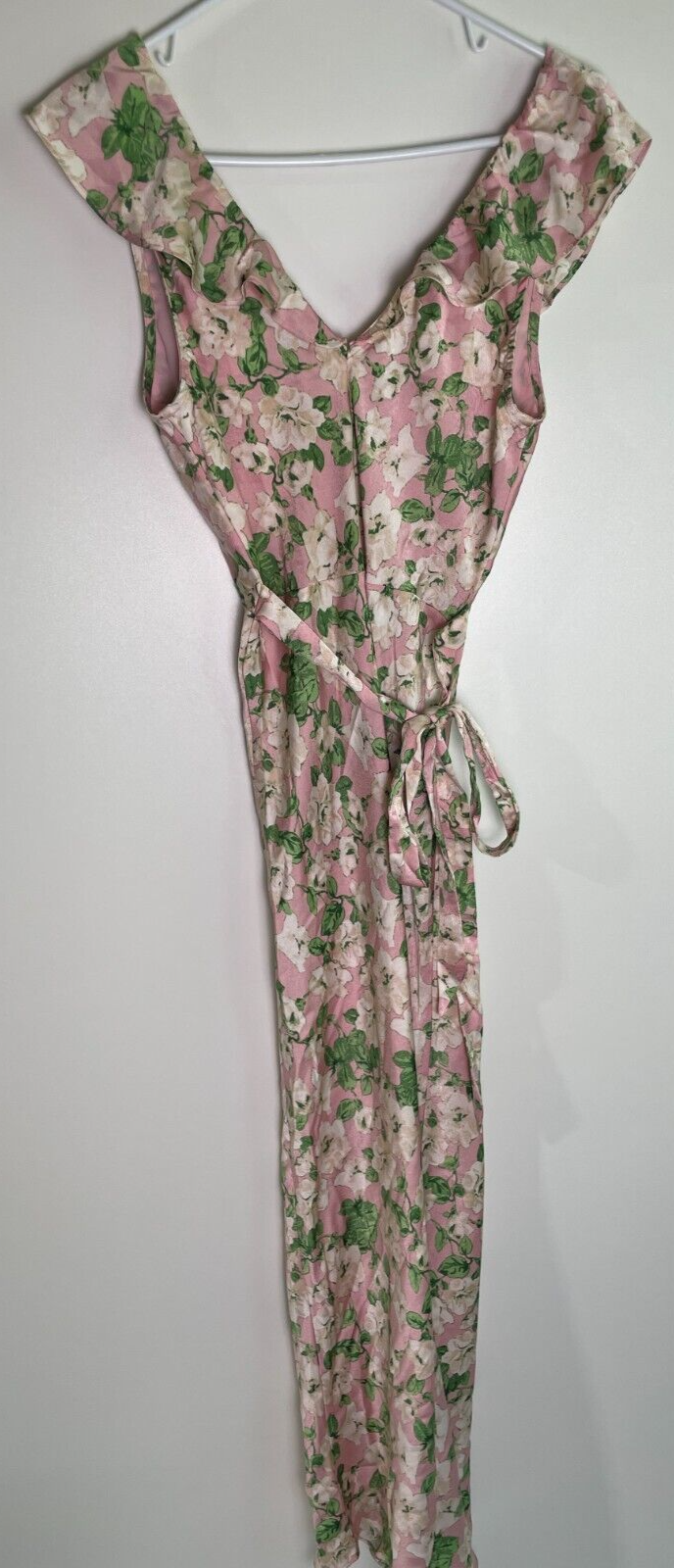Heartloom Women's S Jacinta Floral Maxi Dress Pink Ruffle V-Neck Lunastar Satin