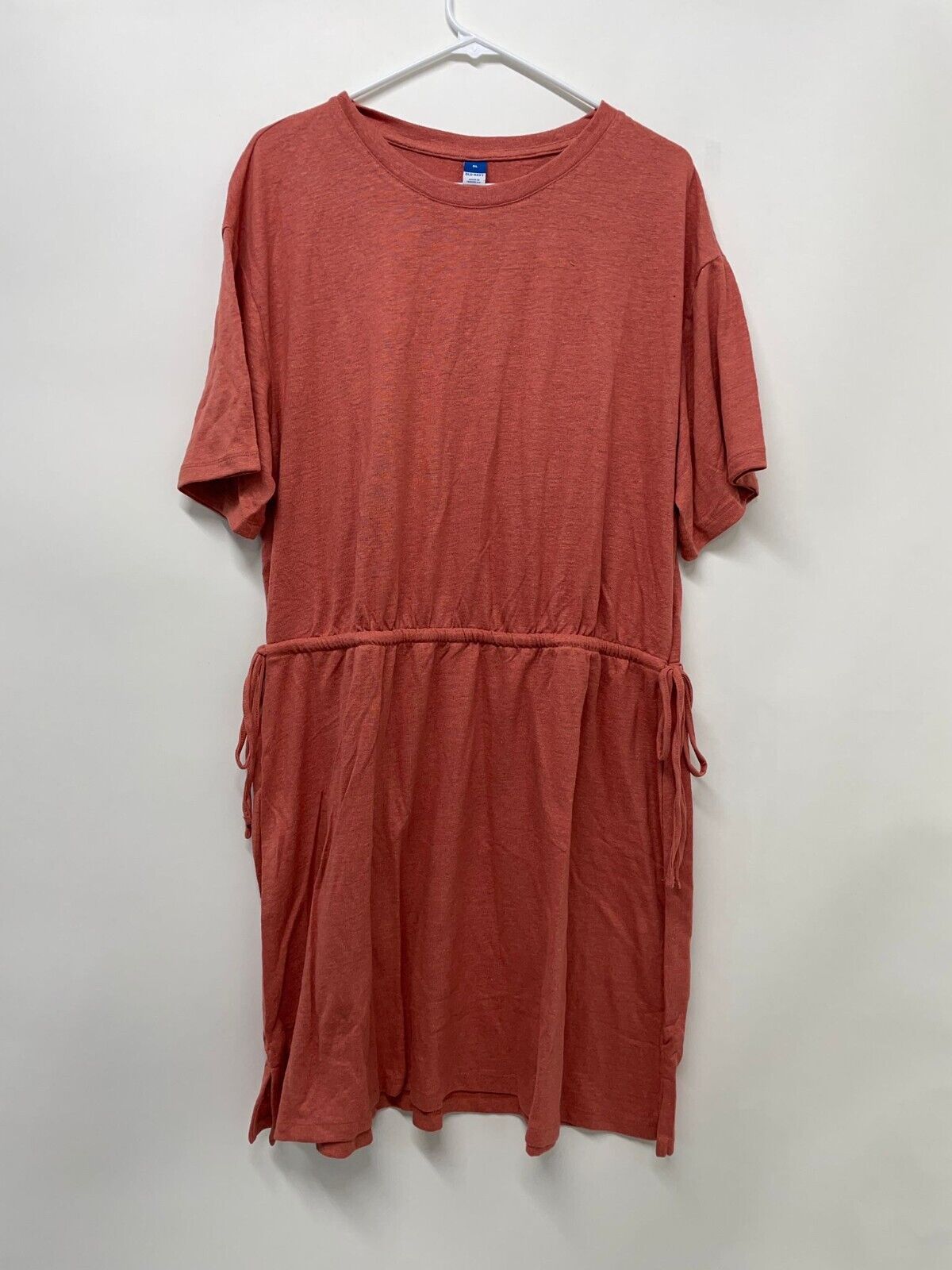 Old Navy Womens XL Waist-Defined Short-Sleeve Linen-Blend Mini Dress Red Basil