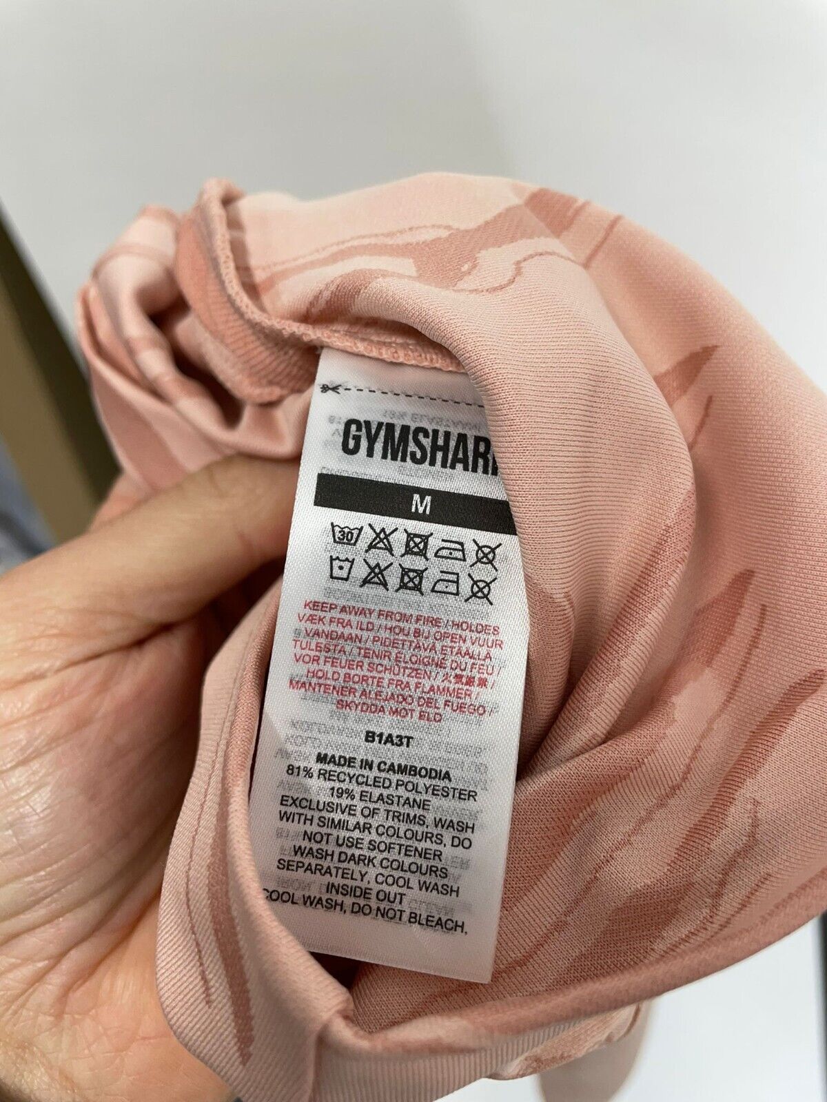 Gymshark Womens M GS Power Bottoms Light Pink Marble Print Gym Pants