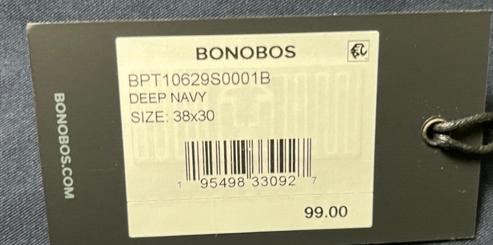 Bonobos Men's 38x30 Slim Fit Stretch Washed Chino 2.0 Pants Deep Navy 6017725