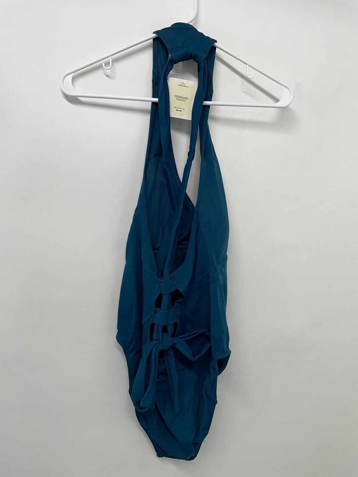 Fabletics Womens L Lace Up Racerback Gabriella II Swimsuit Midnight Teal Blue