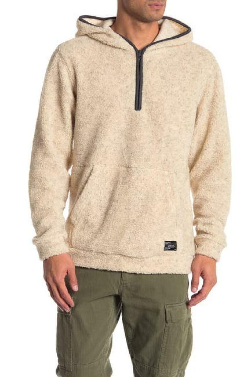 Union Denim Mens S Powder Beige Teddy Bear Fleece Pullover Turner Hoodie Sweater