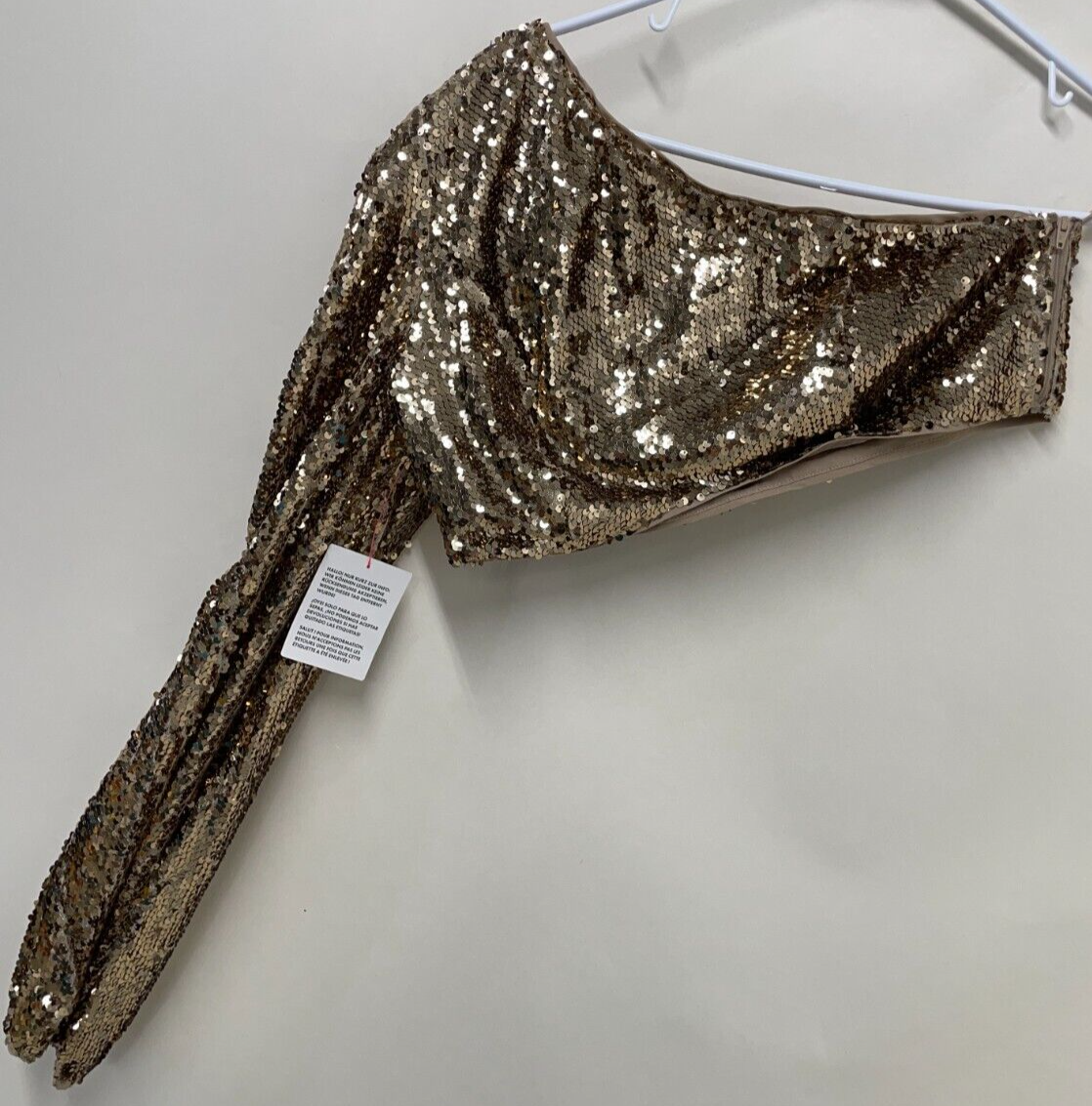 ASOS LUXE Womens 8 Co-ord One Sleeve Sequin Crop Top Gold Regular Fit 120468704