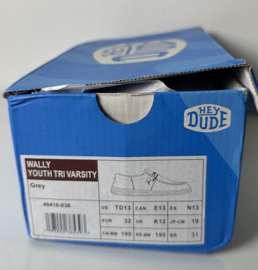 Hey Dude Toddler 13 Wally Youth Tri Varsity Slip On Comfort Shoes Gray 40416-030