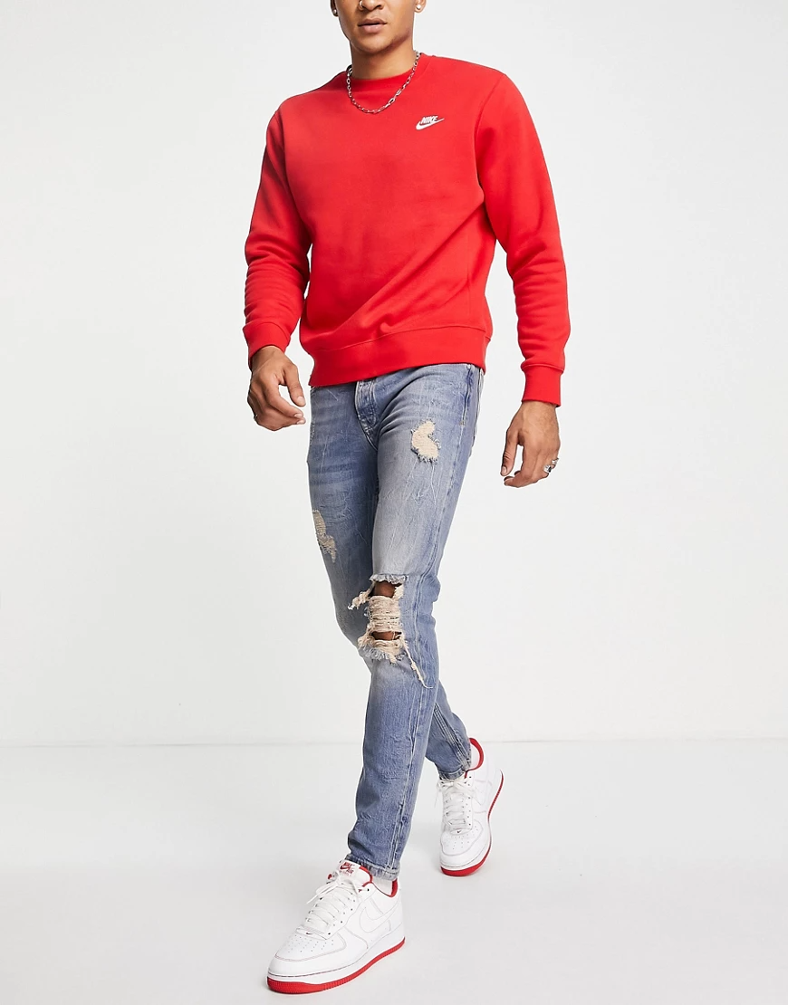 Topman Mens 34 x 34 Stretch Skinny Jeans Mid Wash Tint Distressed Ripped