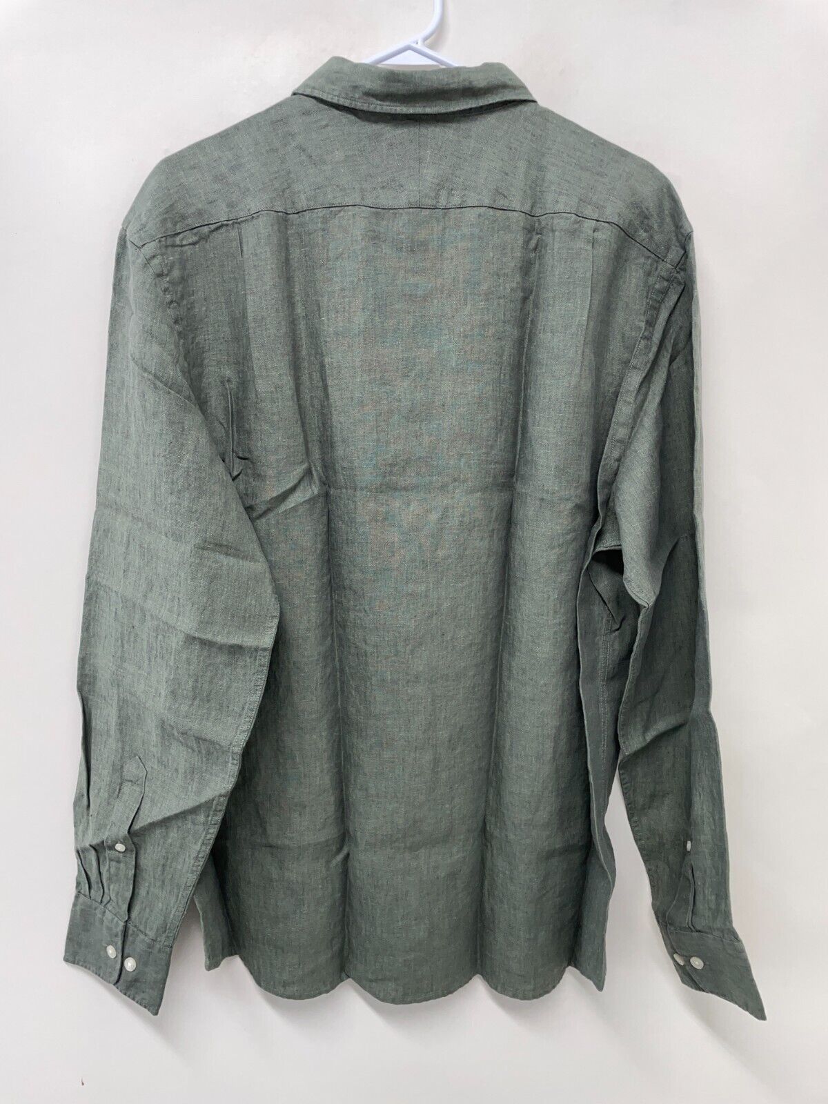 Charles Tyrwhitt Mens XL Plain Slim Fit Long Sleeve Pure Linen Shirt Olive Green