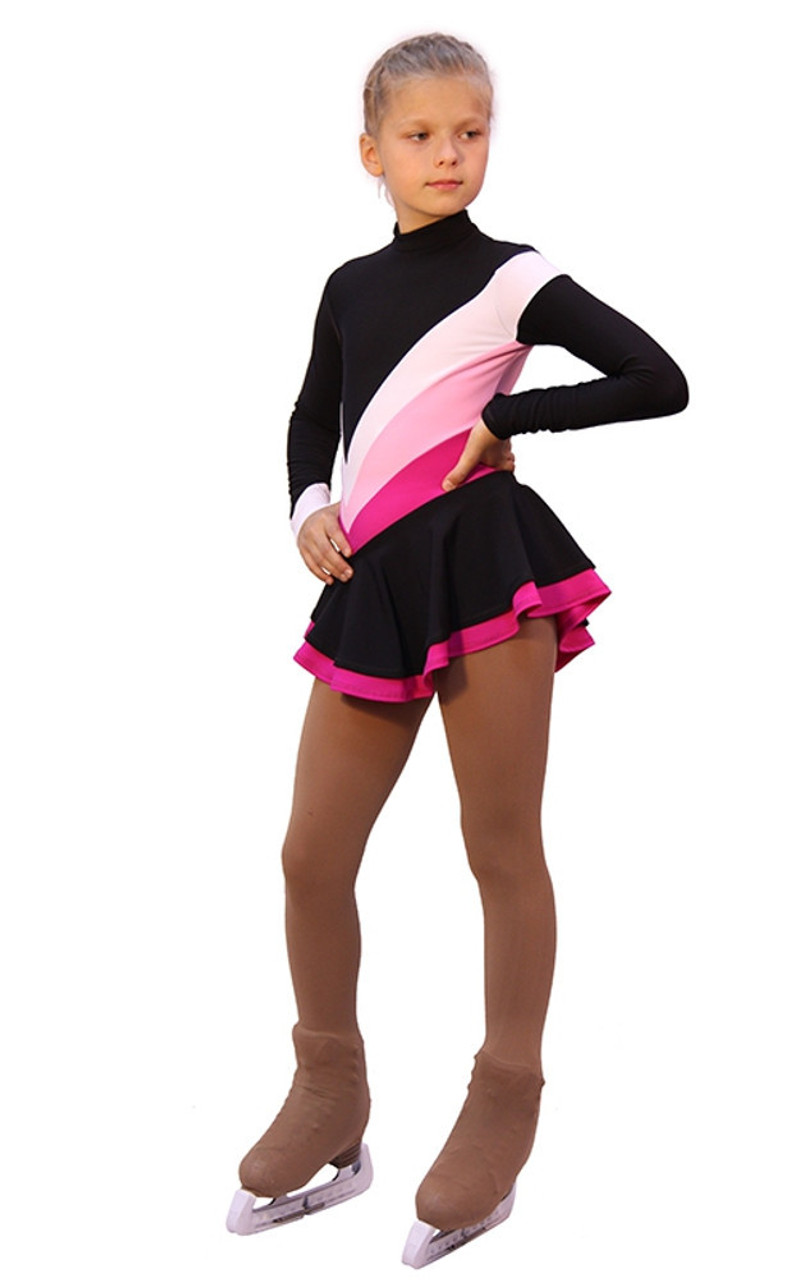 IceDress Girls L Figure Skating Dress Thermal Camel Spin White Pink Fuchsia
