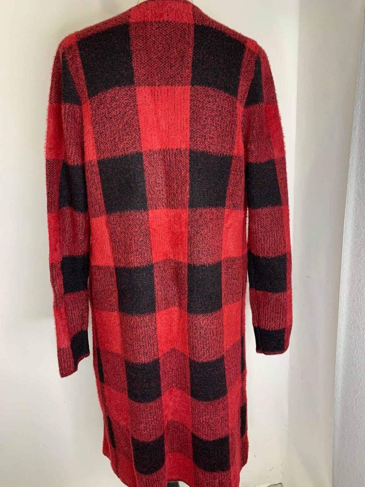 Through the Country Door Womens M Buffalo Plaid Eyelash Sweater Duster Cardigan