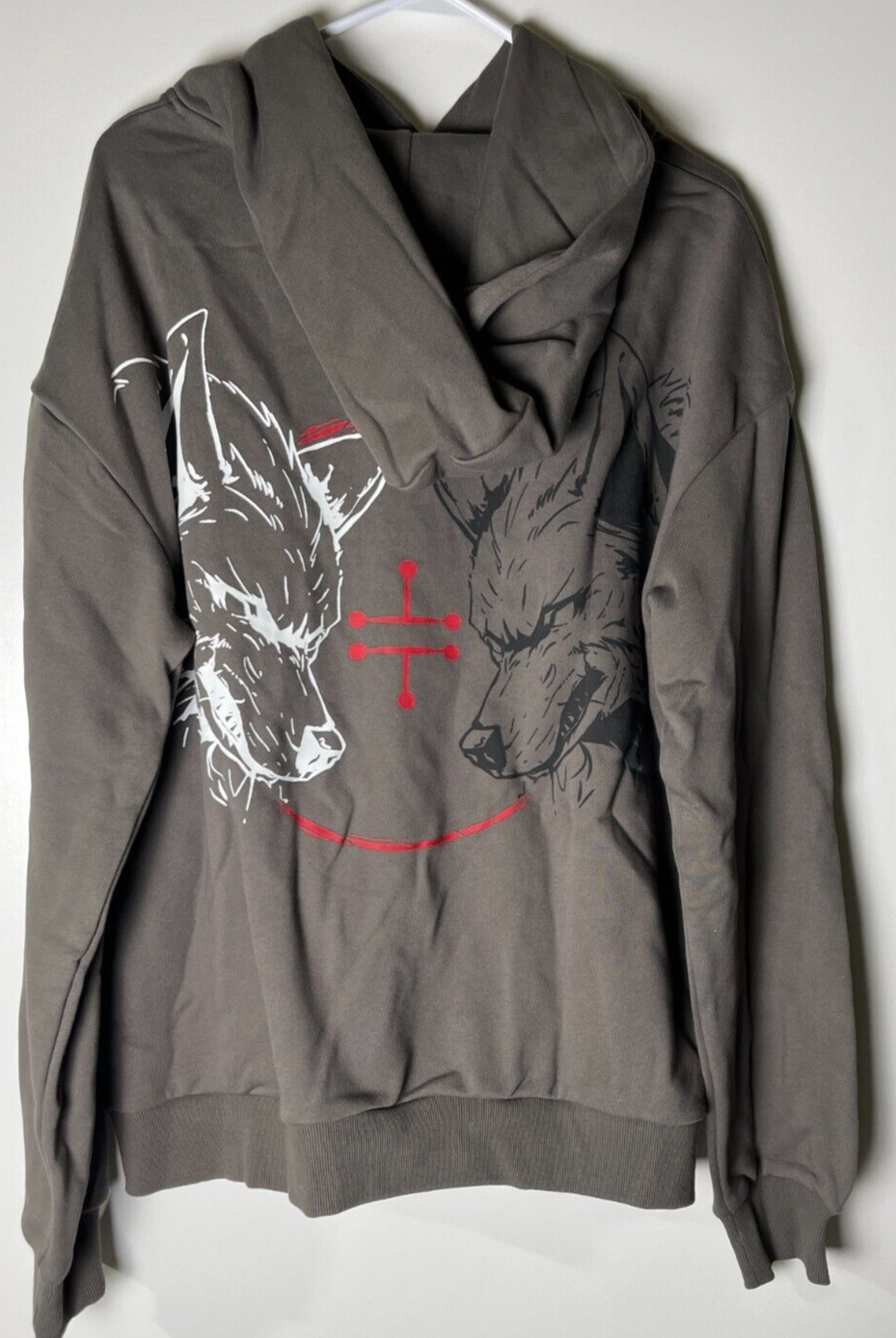 Shihiko Men's XL Long Sleeve Anime Wolf Pullover Hoodie Gray Unisex JJKHO-04