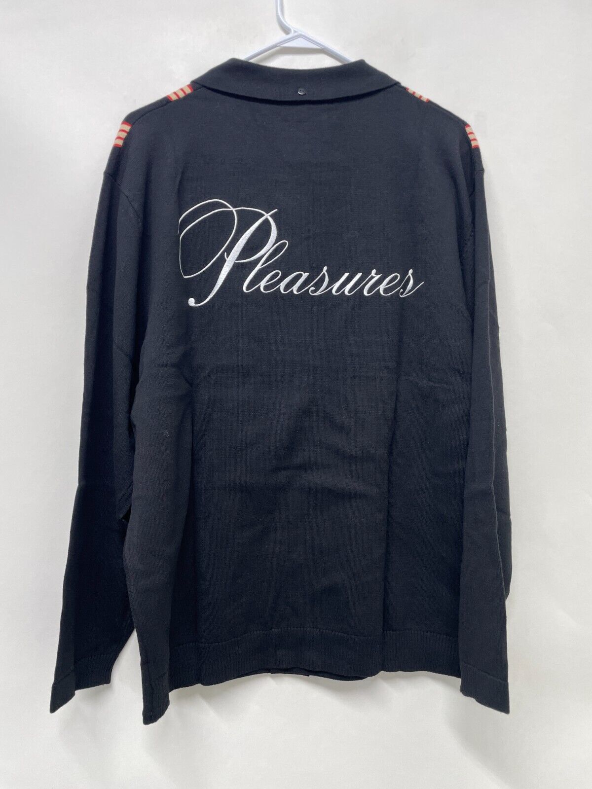PLEASURES x Playboy Men's L Club Cardigan Black Stripe Button-Up Sweater NWT