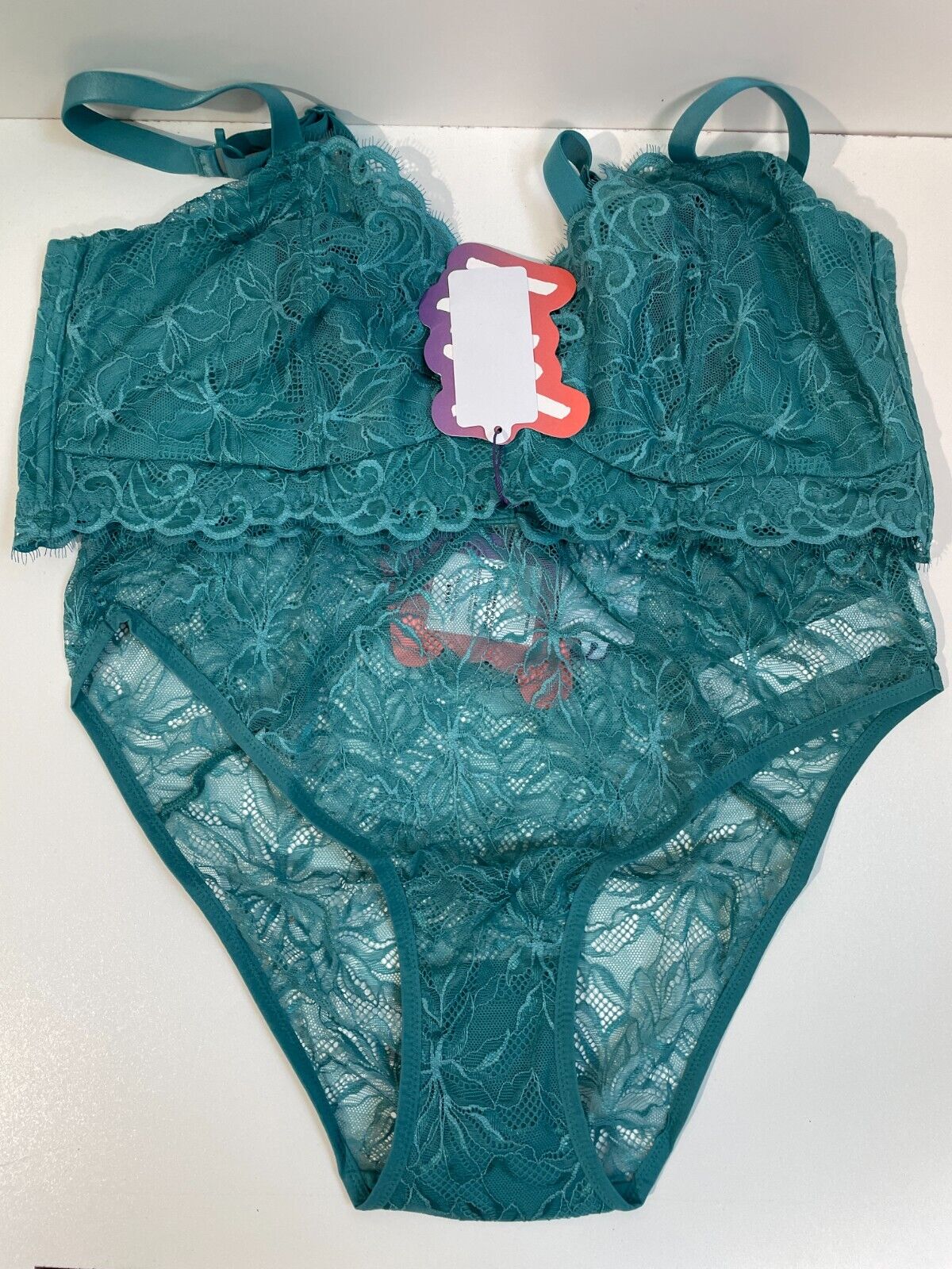 Yitty Womens XXL/1X Smoothing Lace Plunge Bralette Set Mid Rise Bried Panty Jade