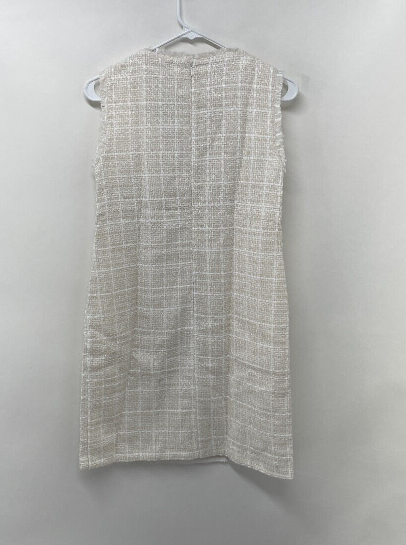 Ann Taylor Women's 4P Fringe Tweed Shift Dress Winter White Petite 588315 NEW