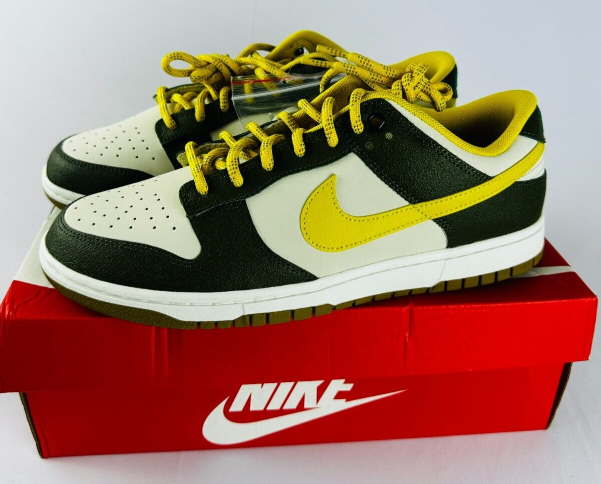 Nike Men's 11.5 Dunk Low Retro Premium Cargo Khaki Vivid Sulfur Shoes FV3629 371