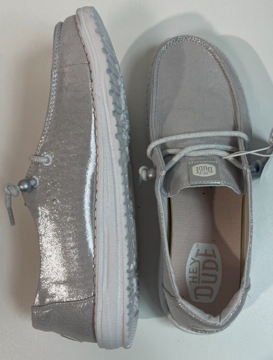 Hey Dude Women's 9 Wendy Metallic Shine Slip On Casual Shoes Silver 40903-040