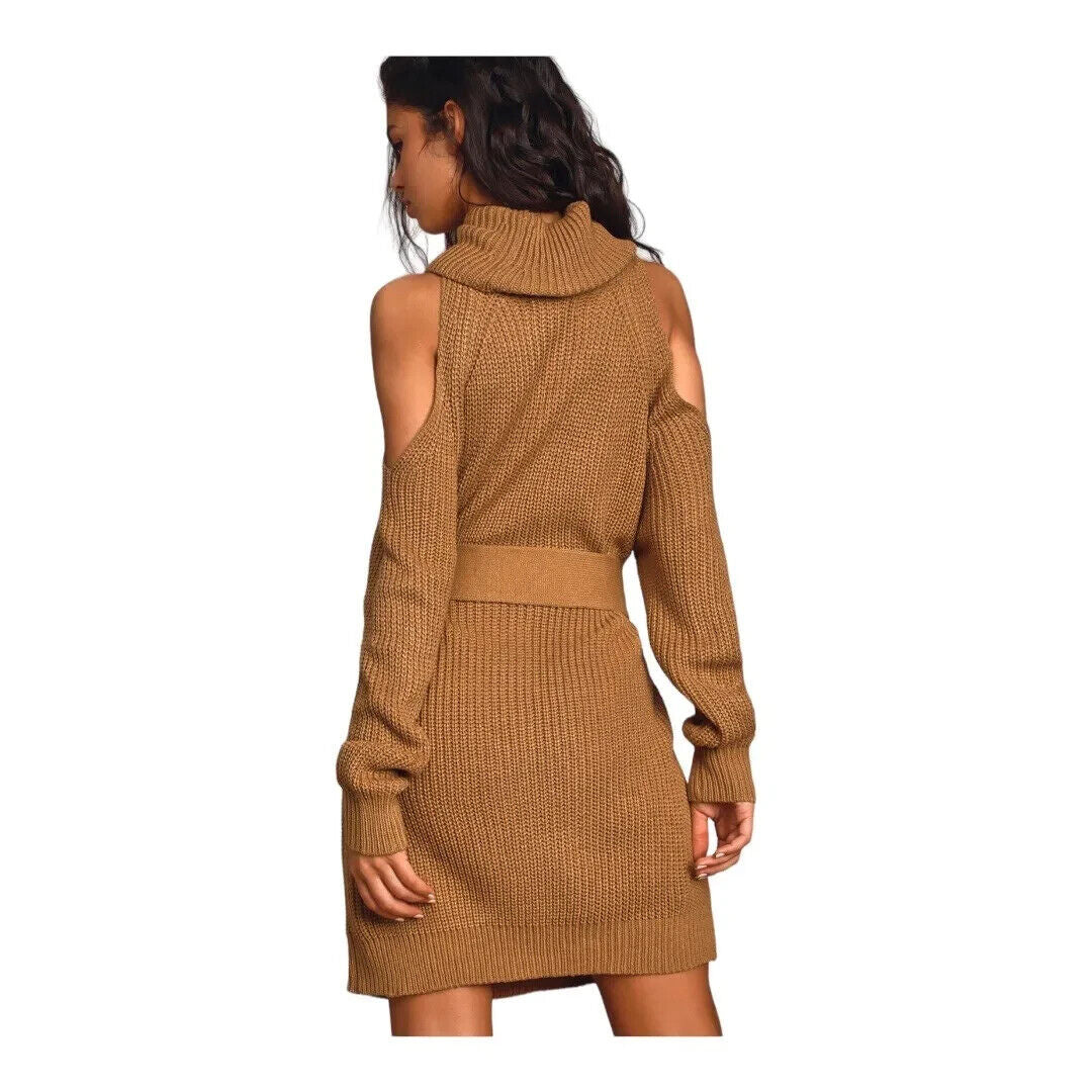 Lulu's Womens M Sweet Demeanor Long Sleeve Cold Shoulder Sweater Mini Dress
