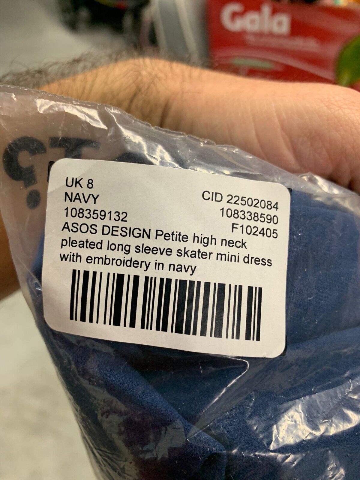 ASOS Women 4P High Neck Pleated Long Sleeve Mini Skater Dress Embroidered Floral