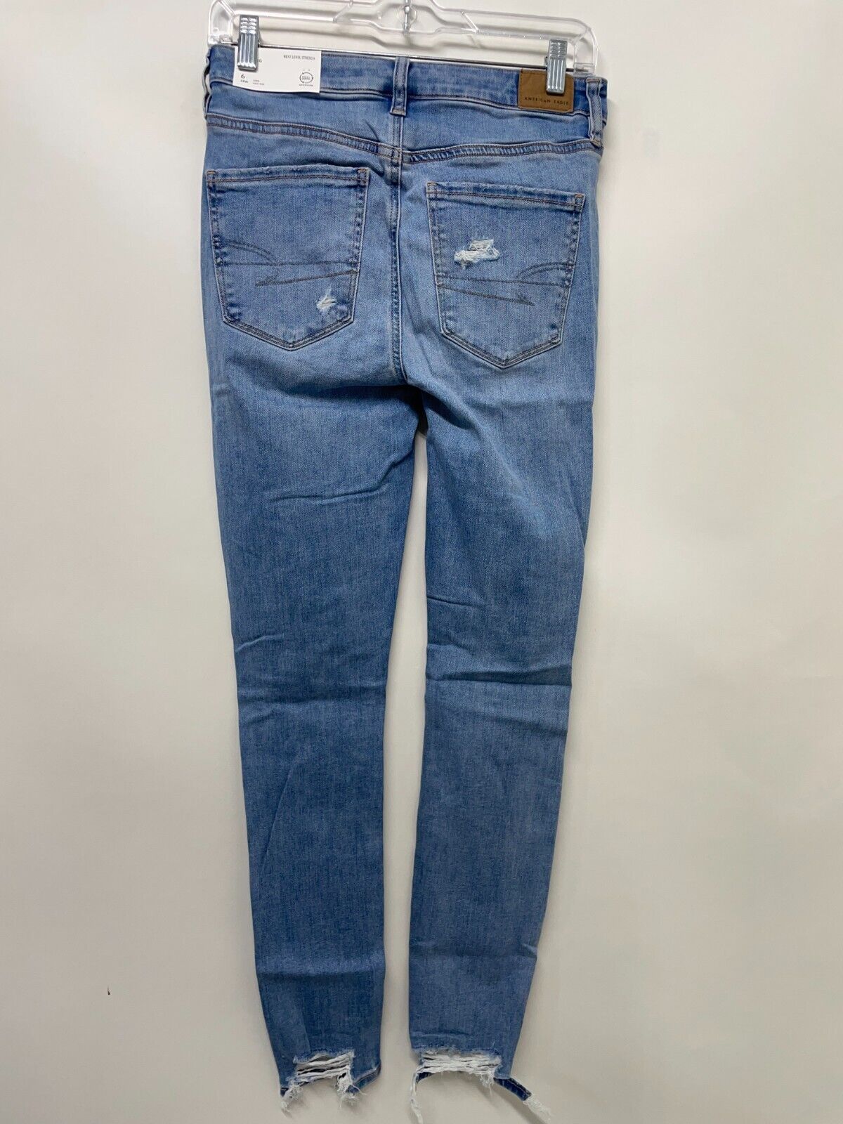 AE American Eagle Women 6 Long Ripped High Waisted Jegging Fresh Bright Blue