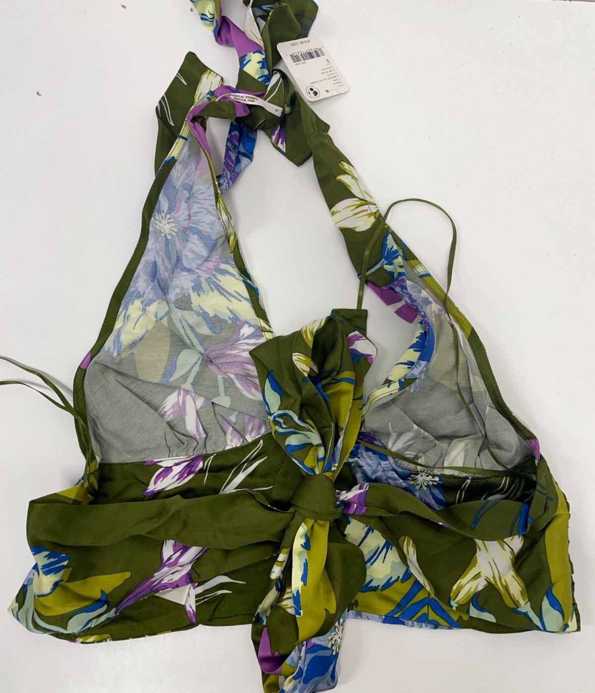 Free People Women S Seraphina Halter Top Bright Olive Combo Crop Backless Floral