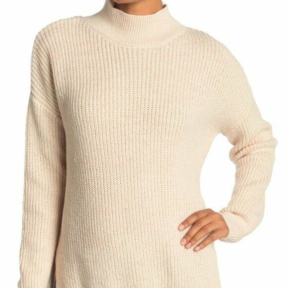 Abound Womens S Beige Oatmeal Light Heather Cozy Mock Neck Dolman Tunic Sweater
