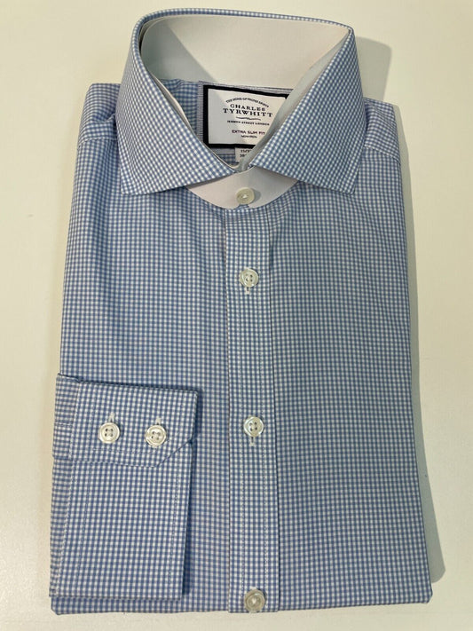 Charles Tyrwhitt Mens 15/33 Cutaway Collar Mini ESF Slim Fit Gingham Dress Shirt