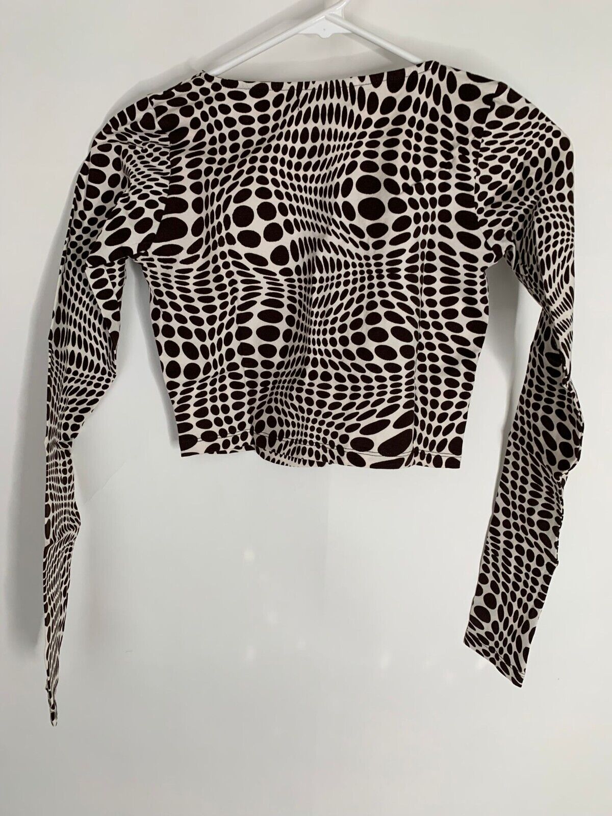 Motel Womens S Brown Ivory Sarah Crop Top Long Sleeve Optic Polka Dot