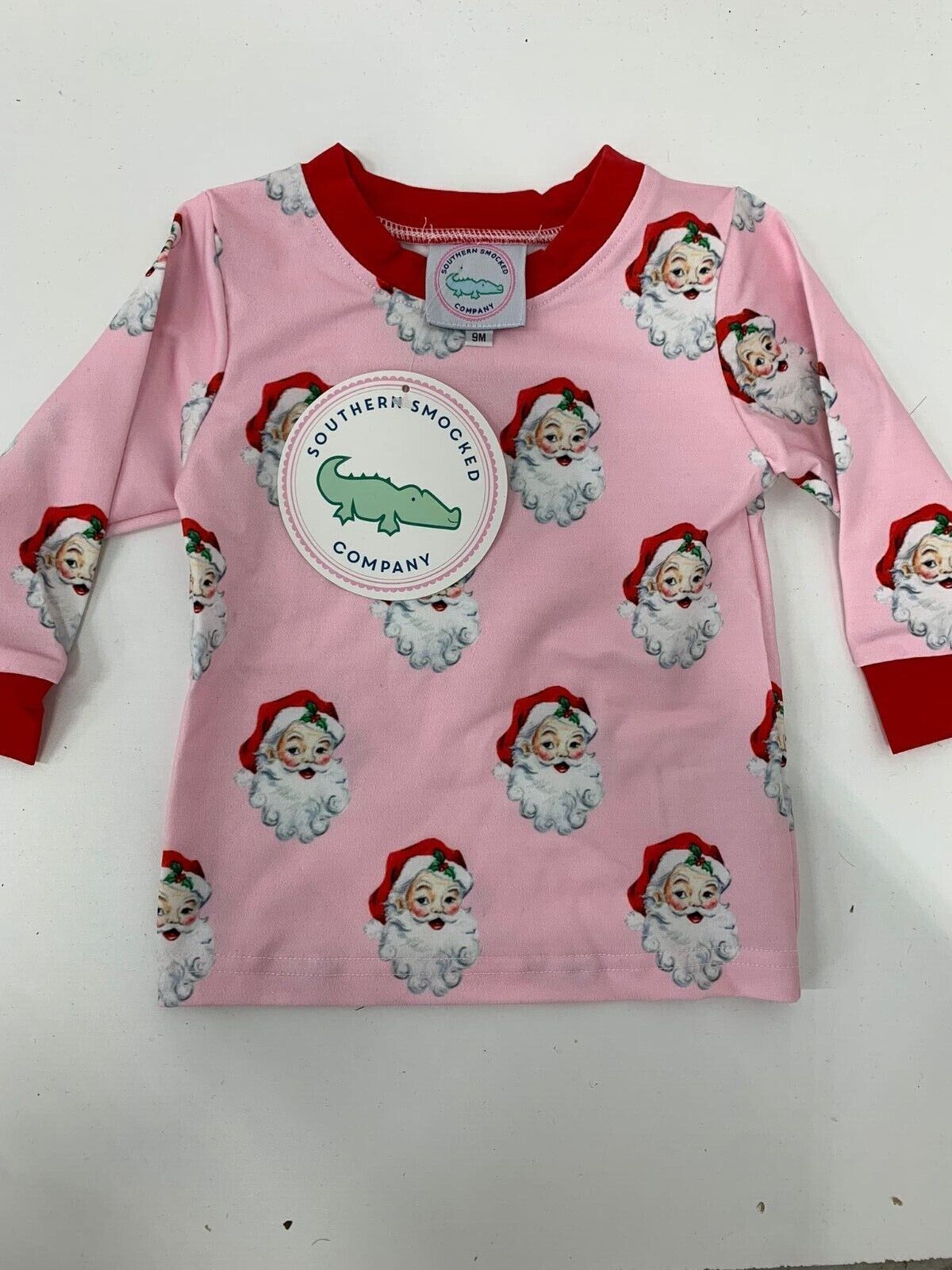 Southern Smocked Co Baby Girls 9M Pink Santa Claus Holly Jolly Set Pajama