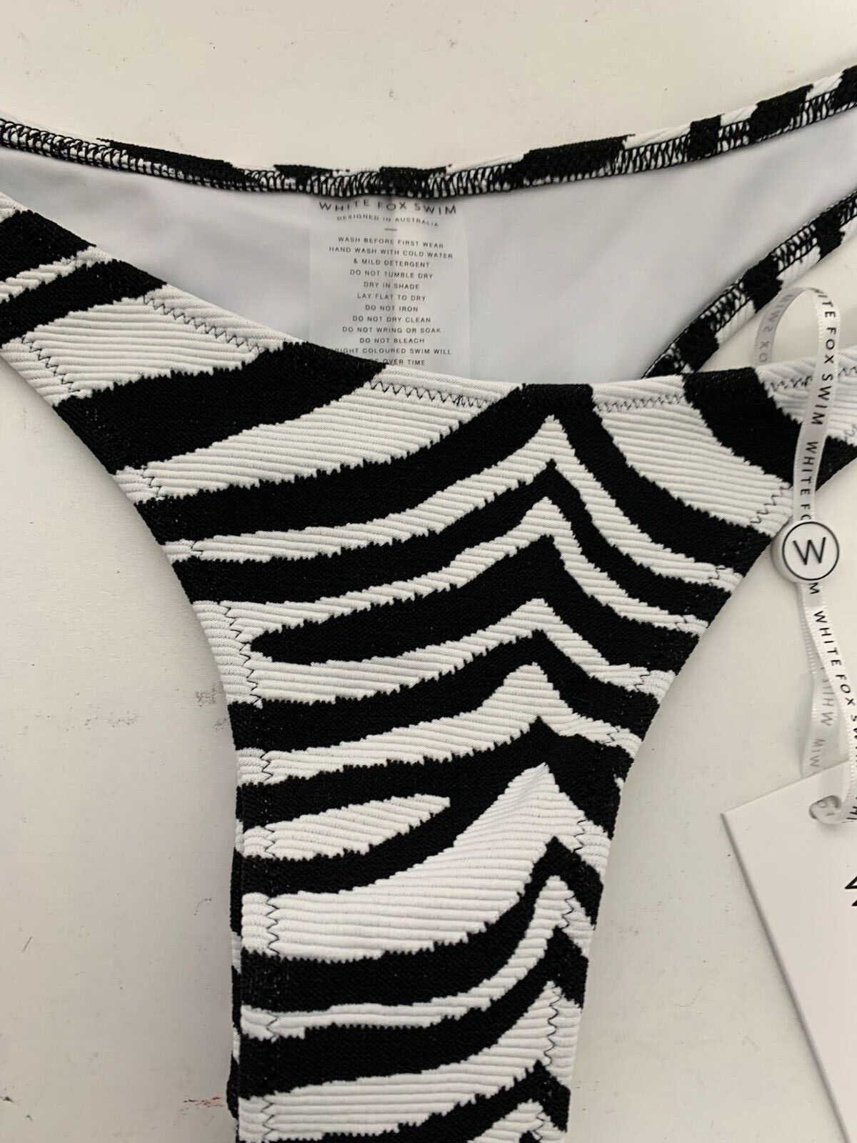 White Fox Swim Womens S White Black Zebra Jacquard Beach Glow Bikini Bottom