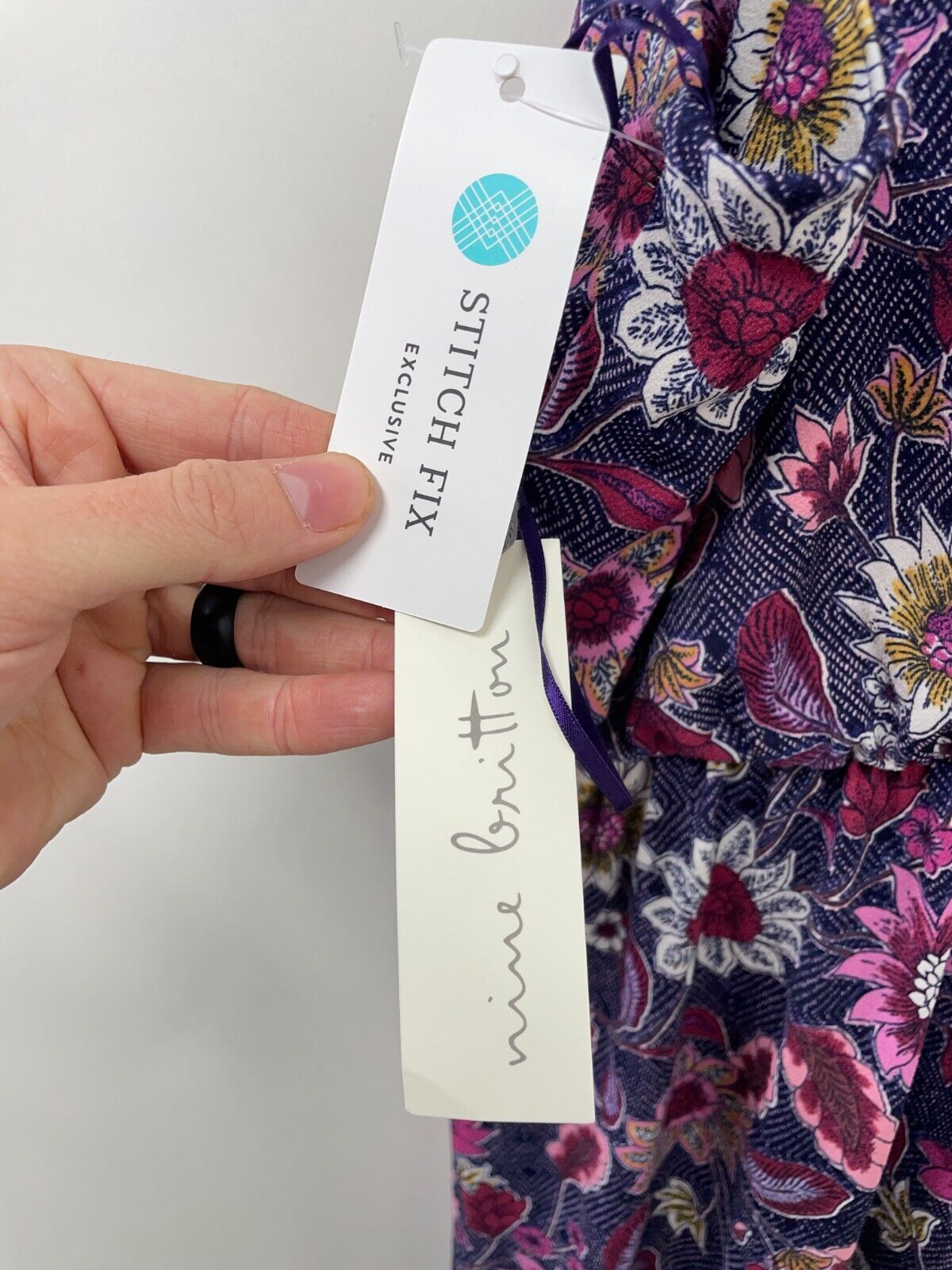 Nine Britton Womens L Floral A-Line Dress Purple 2-Strap Sleeveless Knee-Length