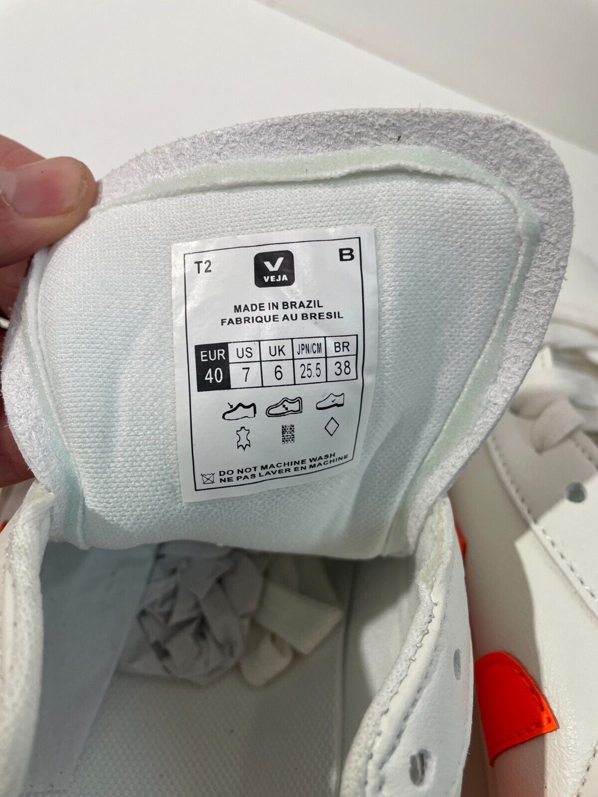 Veja Men's 7 Campo Chromefree White Leather Cobalt Orange Fluo Sneaker CP052195B