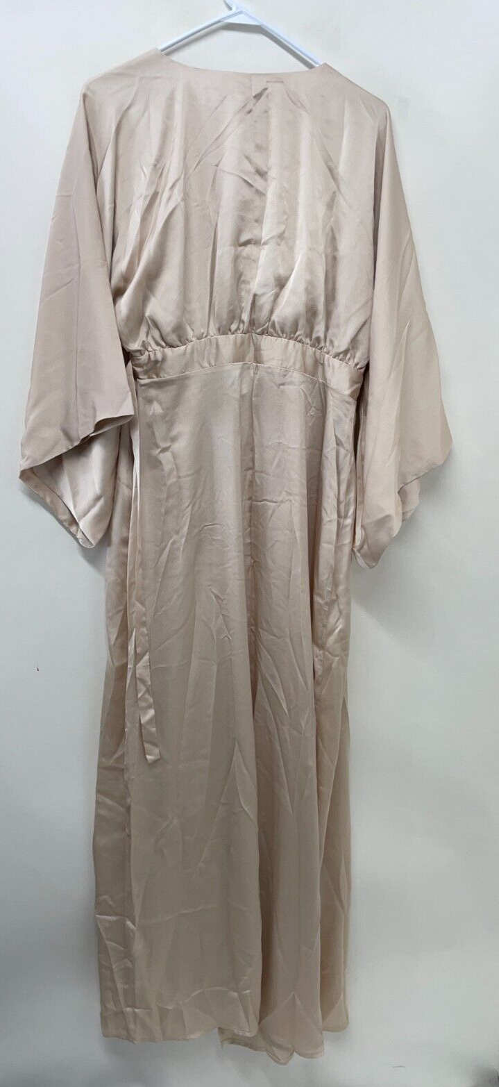 TFNC Womens Maternity 8 Bridesmaid Kimono Sleeve Satin Wrap Maxi Dress Mink NWT