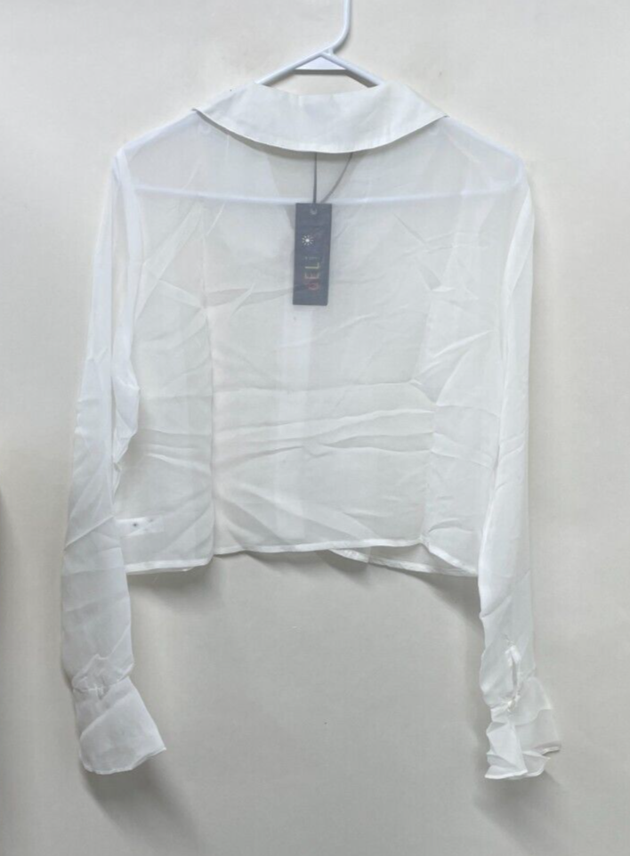 Delia's Women L Hell's Belles Sheer Blouse Crop Top White Dolls Kill Bell Sleeve