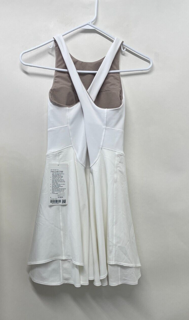 Lululemon Womens 4 Court Crush Tennis Dress White Built-in Bra Mini Fit & Flare