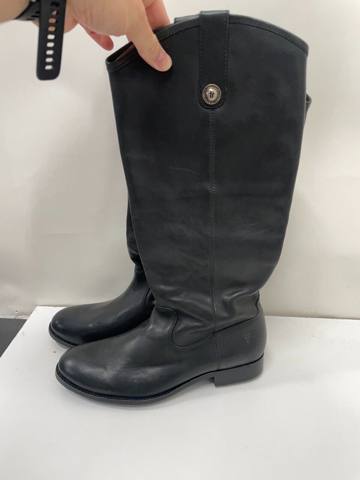 Frye Womens 7.5 Melissa Button Tall Riding Boots Black Round Toe Pull On 3477167