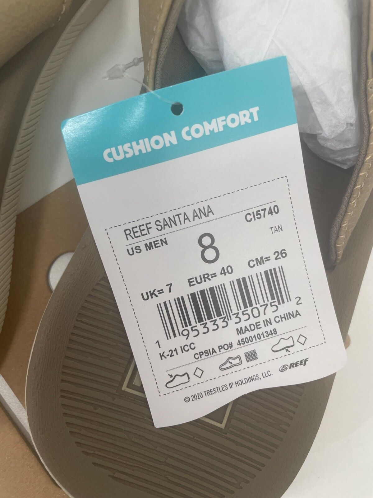 Reef Mens 8 Santa Ana Vegan Leather Sandals Tan Slip On Comfort Flip Flop CI5740