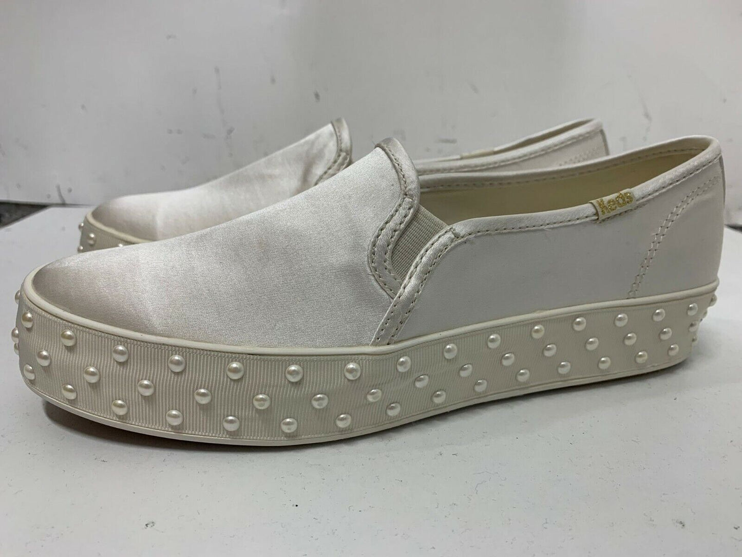 Keds x Kate Spade New York Womens 6.5 White Bridal Triple Decker Shoes Pearl Fox