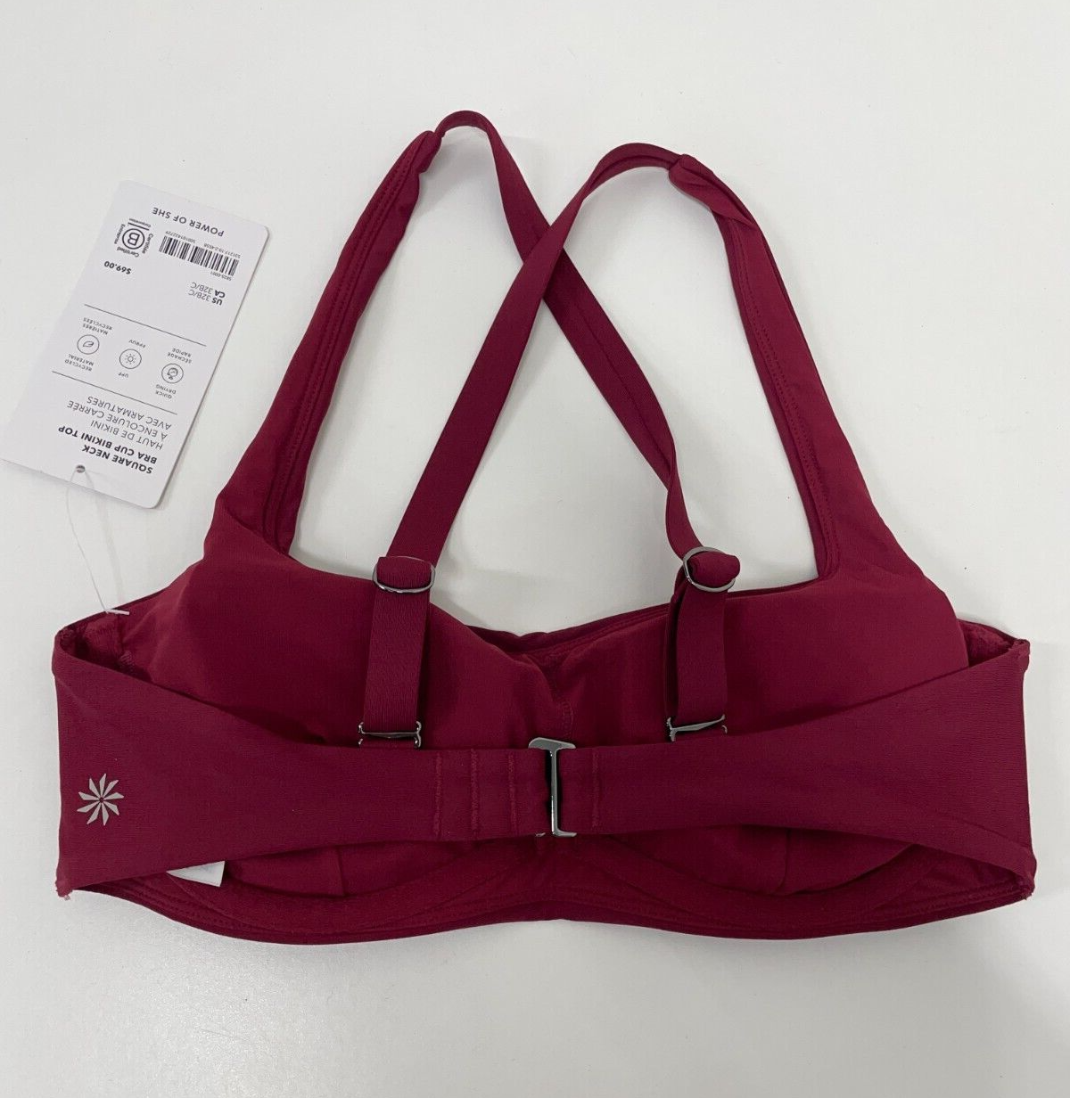 Athleta Women's 32 B/C Square Neck Bra Cup Bikini Top Burgundy Red 531217 NWT