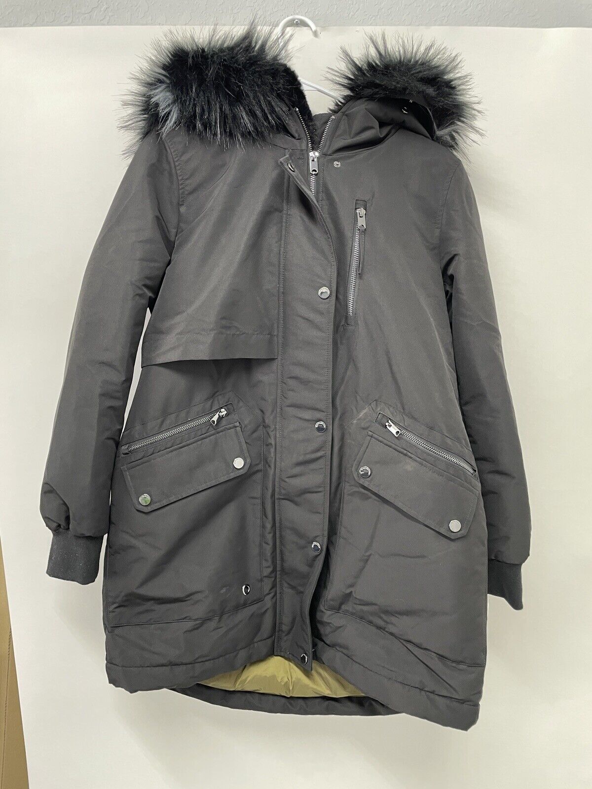 Marc New York Womens S Black Carina Water Resistant Hooded Parka Faux Fur Trim