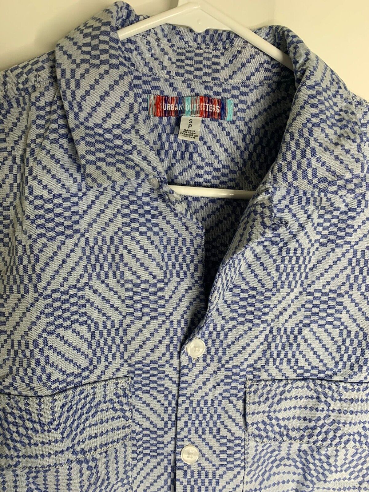 Urban Outfitters Mens S Blue Geometric Twill Button Down Over Shirt Jacket