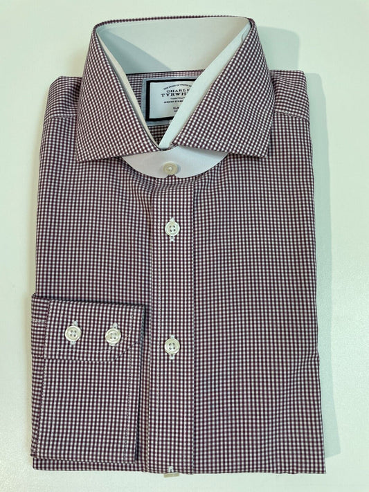Charles Tyrwhitt Mens 15.5/32 Cutaway Collar Slim Fit Mini Gingham Check Shirt