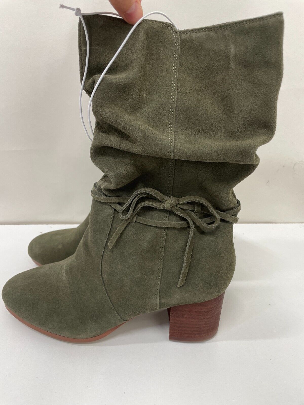 Violet & Red Womens 9M Janine Mid-Calf Faux Suede Boots Green Zip Closure