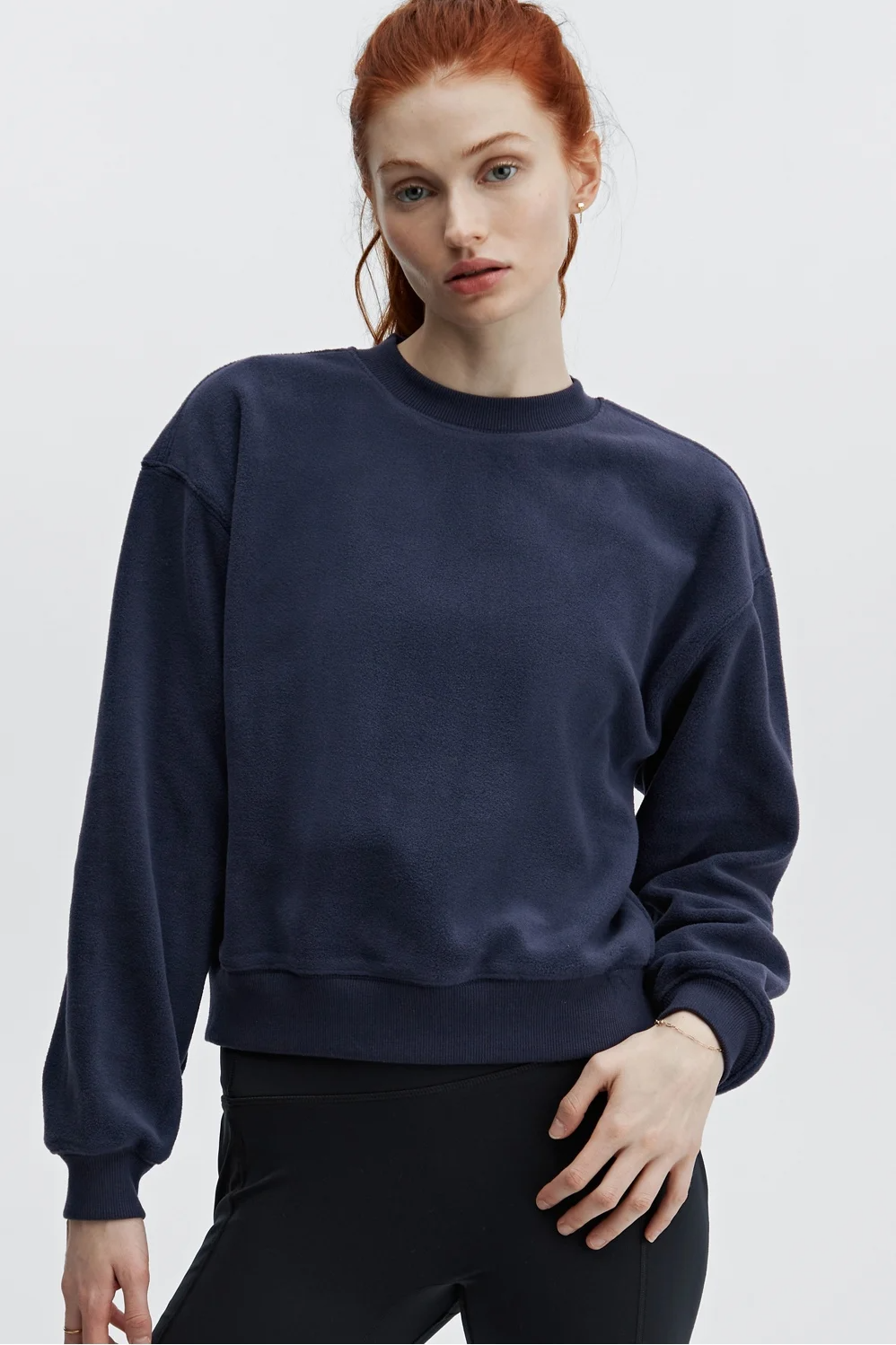 Fabletics Womens M Rayne Polar Fleece Crewneck Sweatshirt Deep Navy Long sleeve
