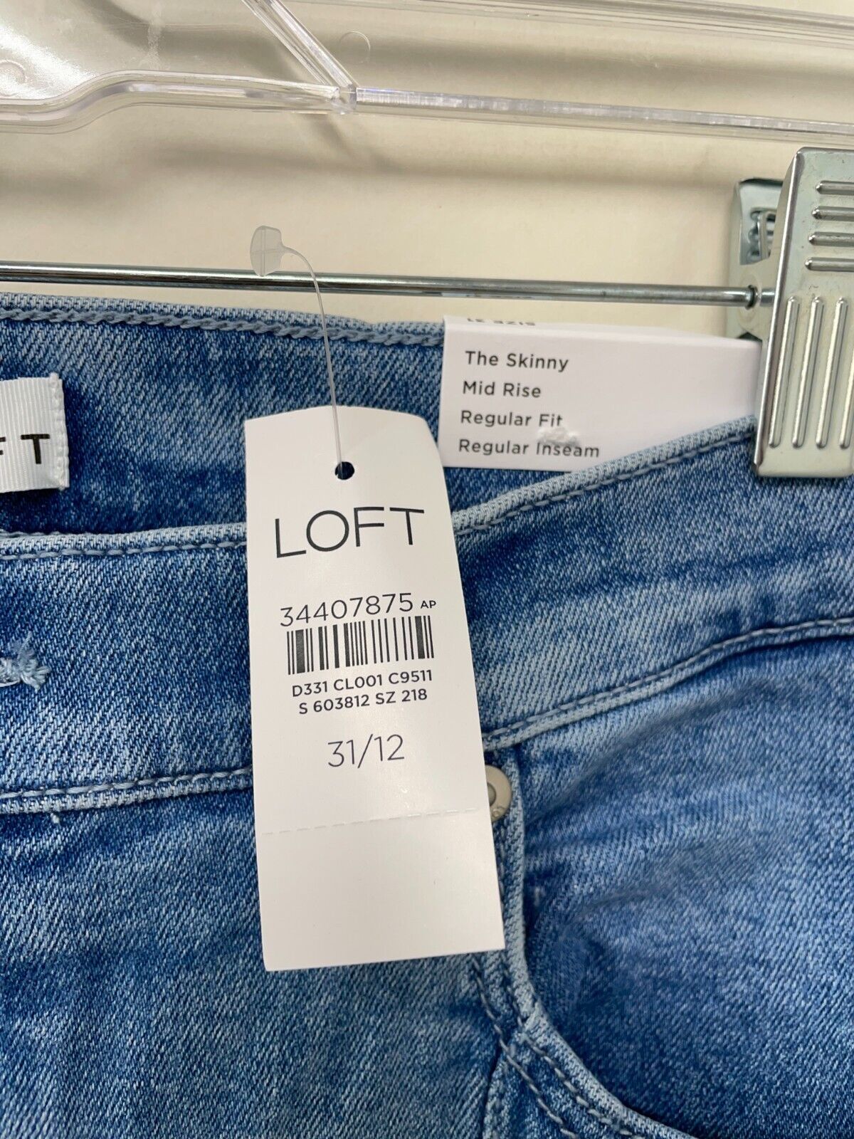 Loft Womens 31/12 Front Seamed Mid Rise Skinny Jeans Light Indigo Wash 34407875